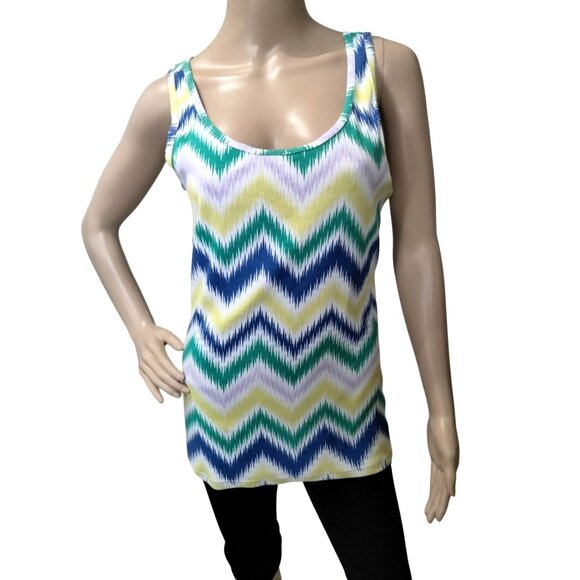 Faded Glory Multicolor Casual Scoop Neck Chevron Print Sleeveless Tank Top XXL - Picture 2 of 6